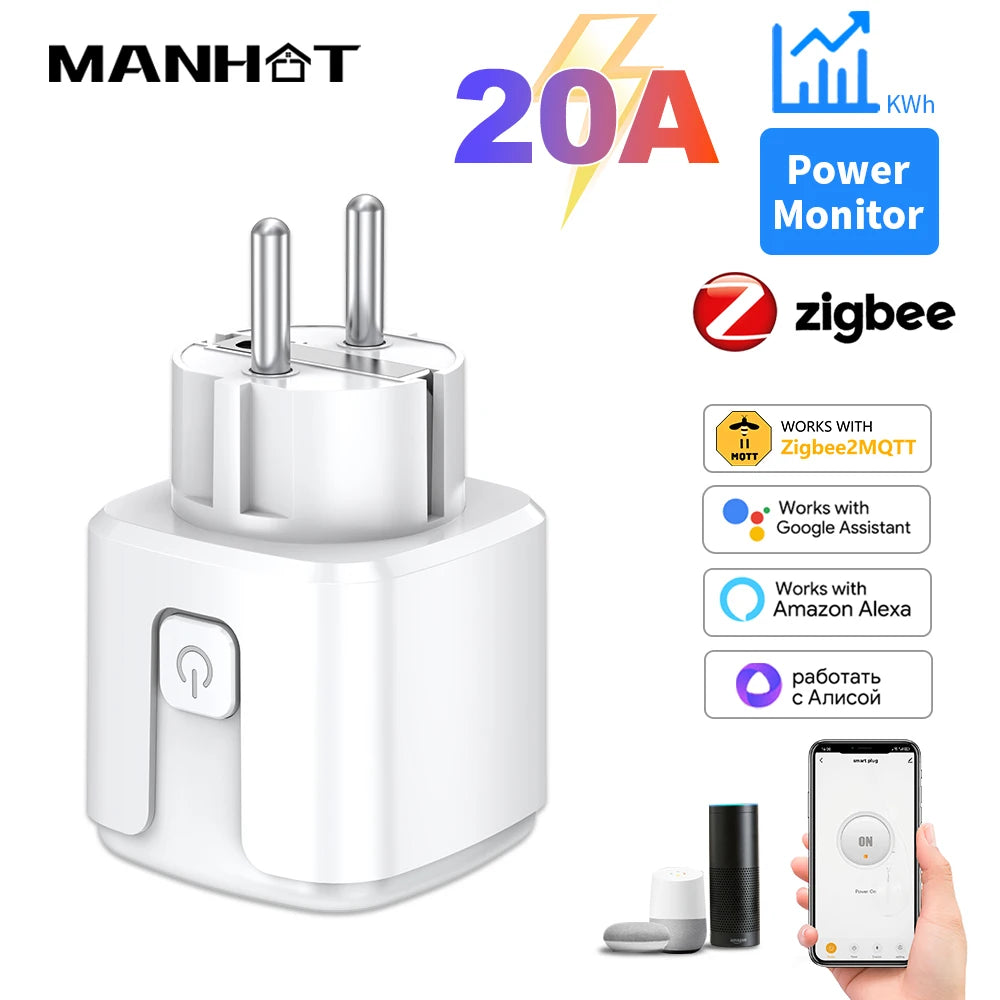 Manhot Zigbee2MQTT Smart Plug 20A – Energy Monitoring & Voice Control